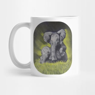 2 Baby Elelphants in the grass Mug